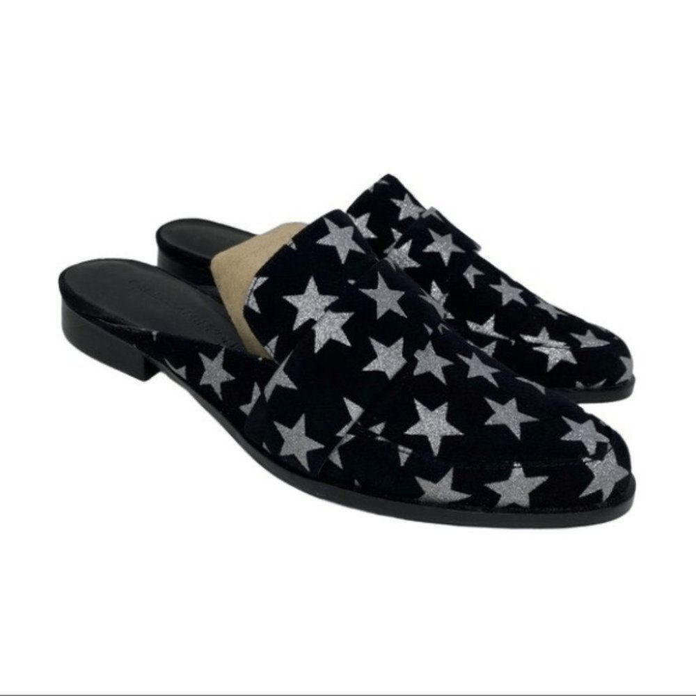 Rebecca Minkoff Star Print Mule Womens 5 Black Suede Pointed Toe Slip On Boho - Picture 3 of 10